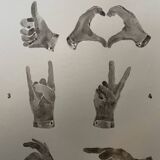 Signed painting monochrome watercolor sepia hand signs "gloves store poster"