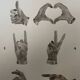 Signed painting monochrome watercolor sepia hand signs "gloves store poster"