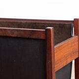 Danish magazine rack in rosewood and leather, 1960.