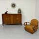 Antique art deco sideboard from the 1930s with veneered wood and bronze insert