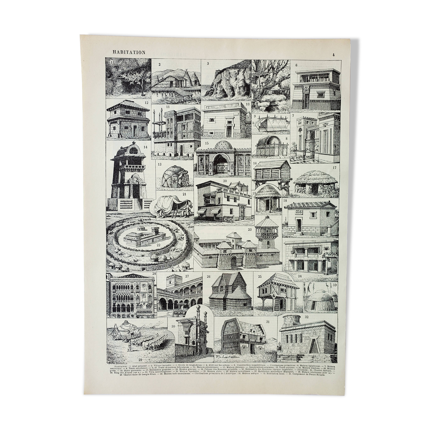 Old engraving from 1898 • Old dwelling 1, architecture • Original and vintage poster