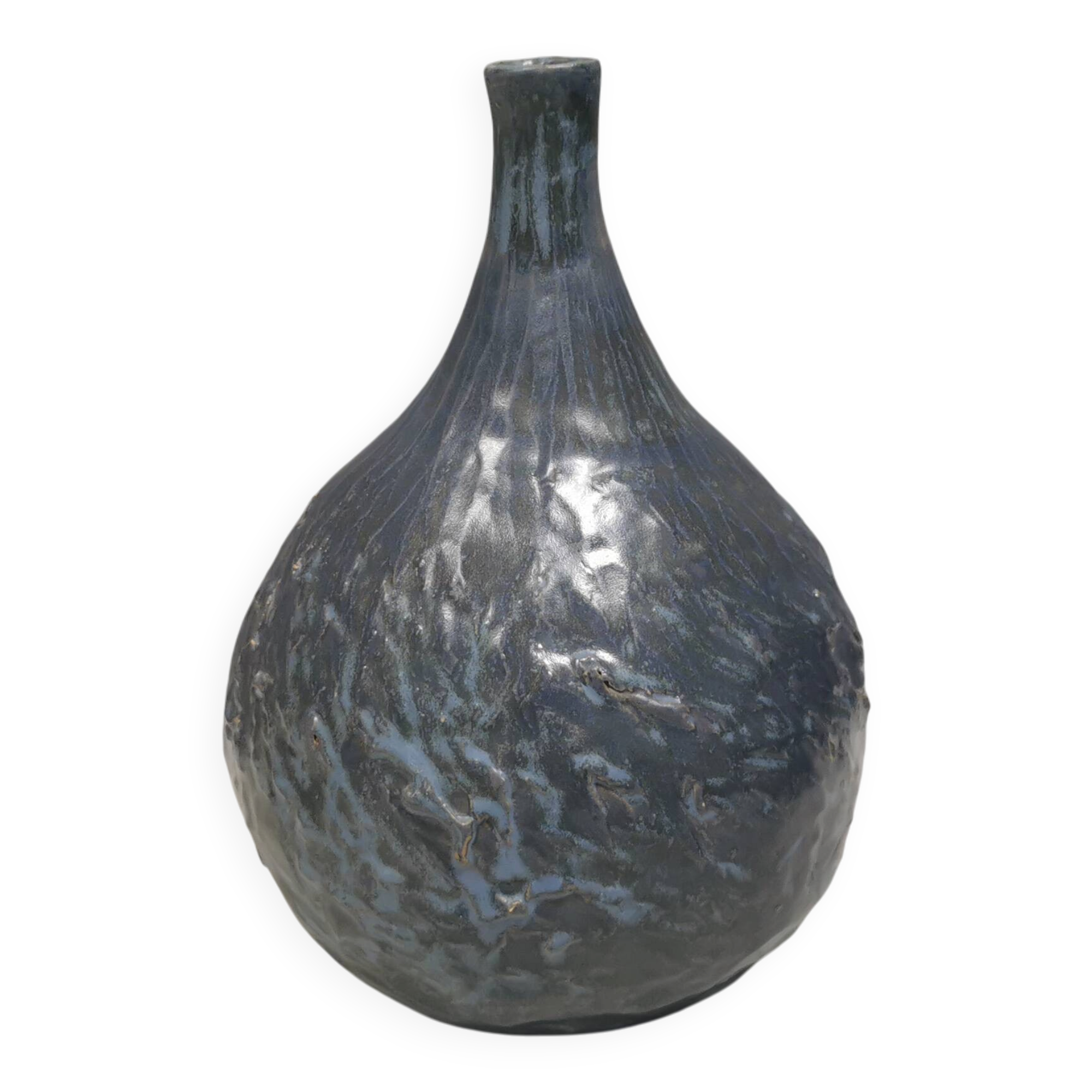 Vase Pauline Toynbee, Émail en cristal bleu texturé, forme organique, années 1980