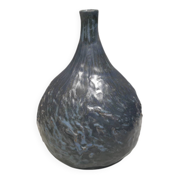 Pauline Toynbee vase, Textured Blue Crystal Glaze Organic Shape, 1980s