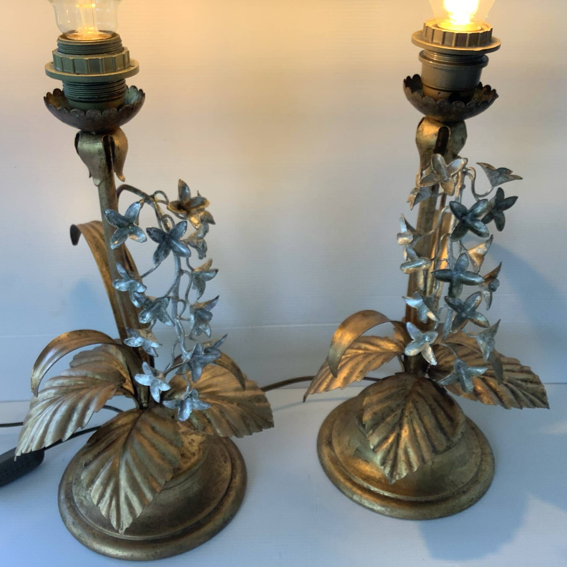 Pair of Lamps Attributed to Hans Kogl Vintage 1970 Hollywood Regency Wisteria