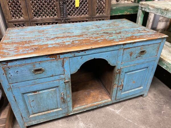 Bureau colonial en teck laqué bleu