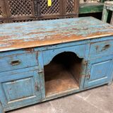 Bureau colonial en teck laqué bleu