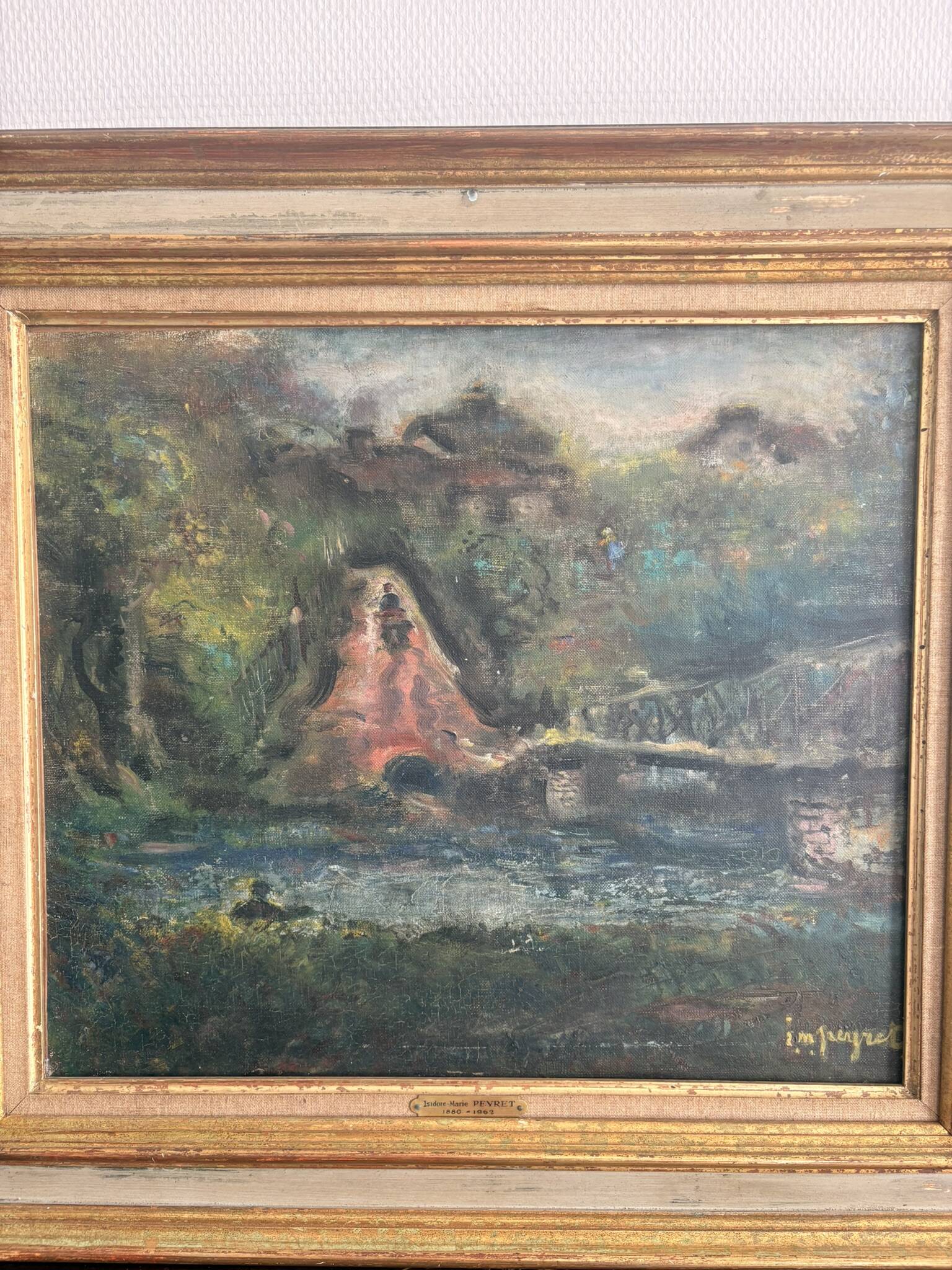 Peinture Tableau Huile Toile Paysage Moulin Rivière Isidore-Marie Peyret