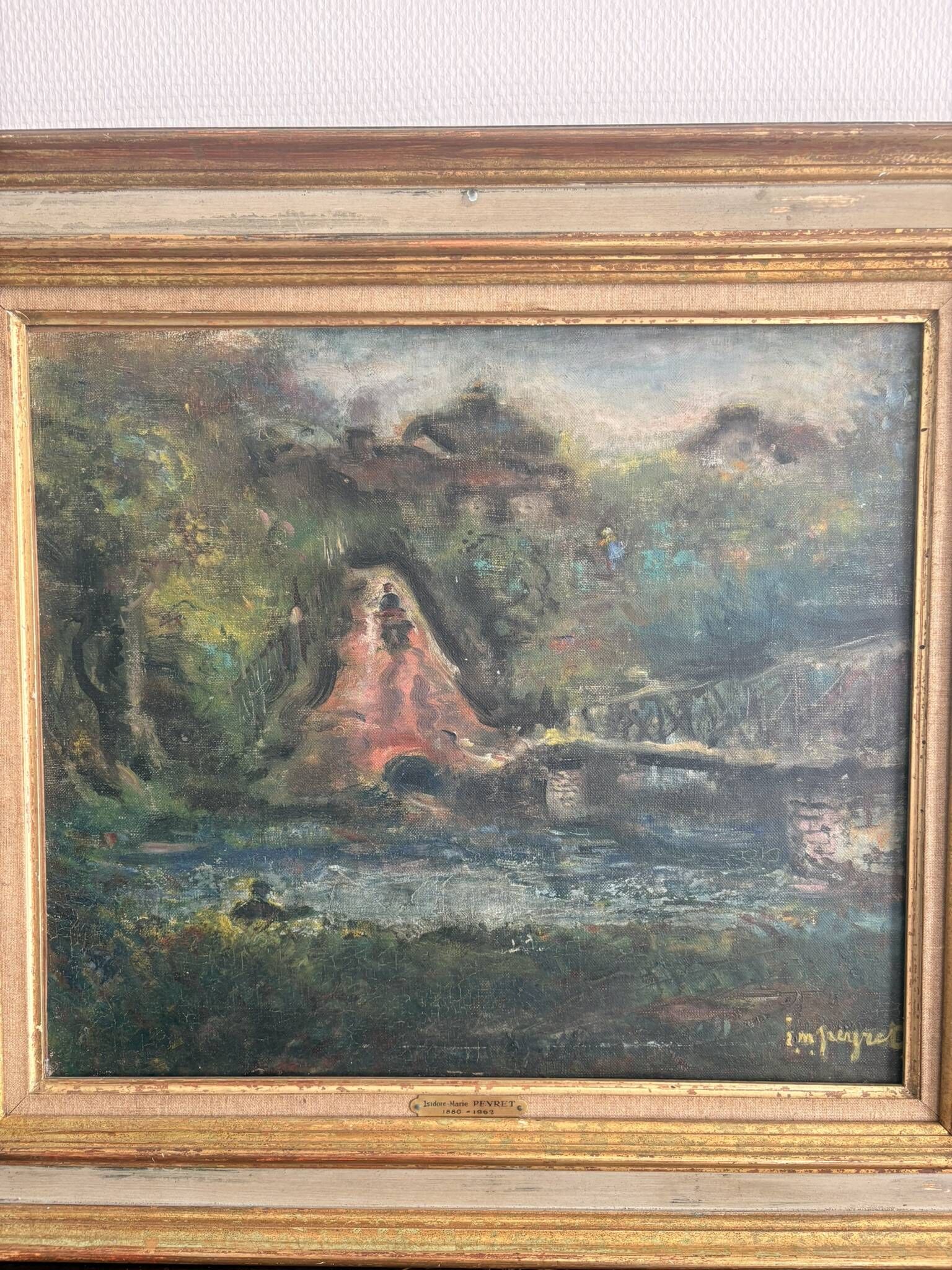 Painting Oil Canvas Landscape Mill River Isidore-Marie Peyret