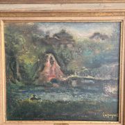 Painting Oil Canvas Landscape Mill River Isidore-Marie Peyret
