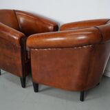 Vintage Dutch Cognac Colored Leather Club Chair, Set of 2