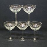 5 Antique Art Deco Palmette Cut Crystal Champagne Glasses