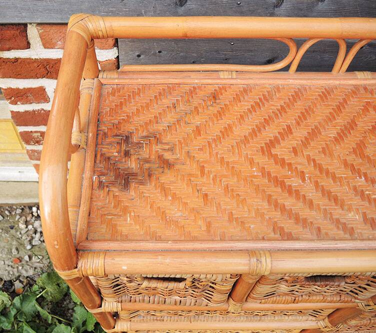 Ancienne Commode en Rotin / Osier Clair 10 Tiroirs