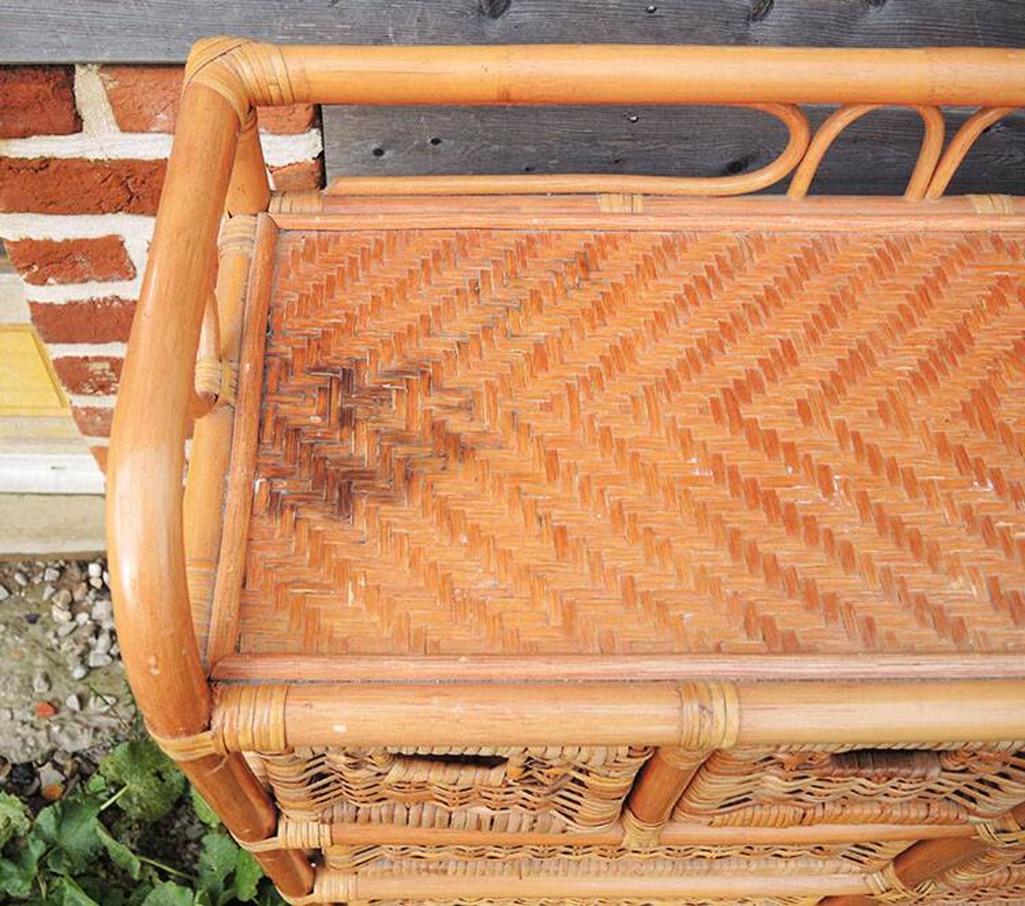 Ancienne Commode en Rotin / Osier Clair 10 Tiroirs