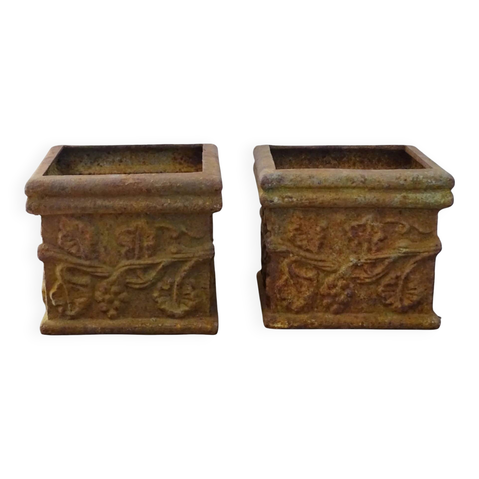 Paire de jardinières anciennes françaises en fonte