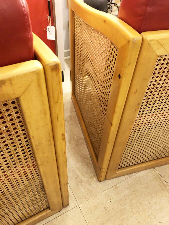 Pair of vintage wooden and caned armchairs – 1980