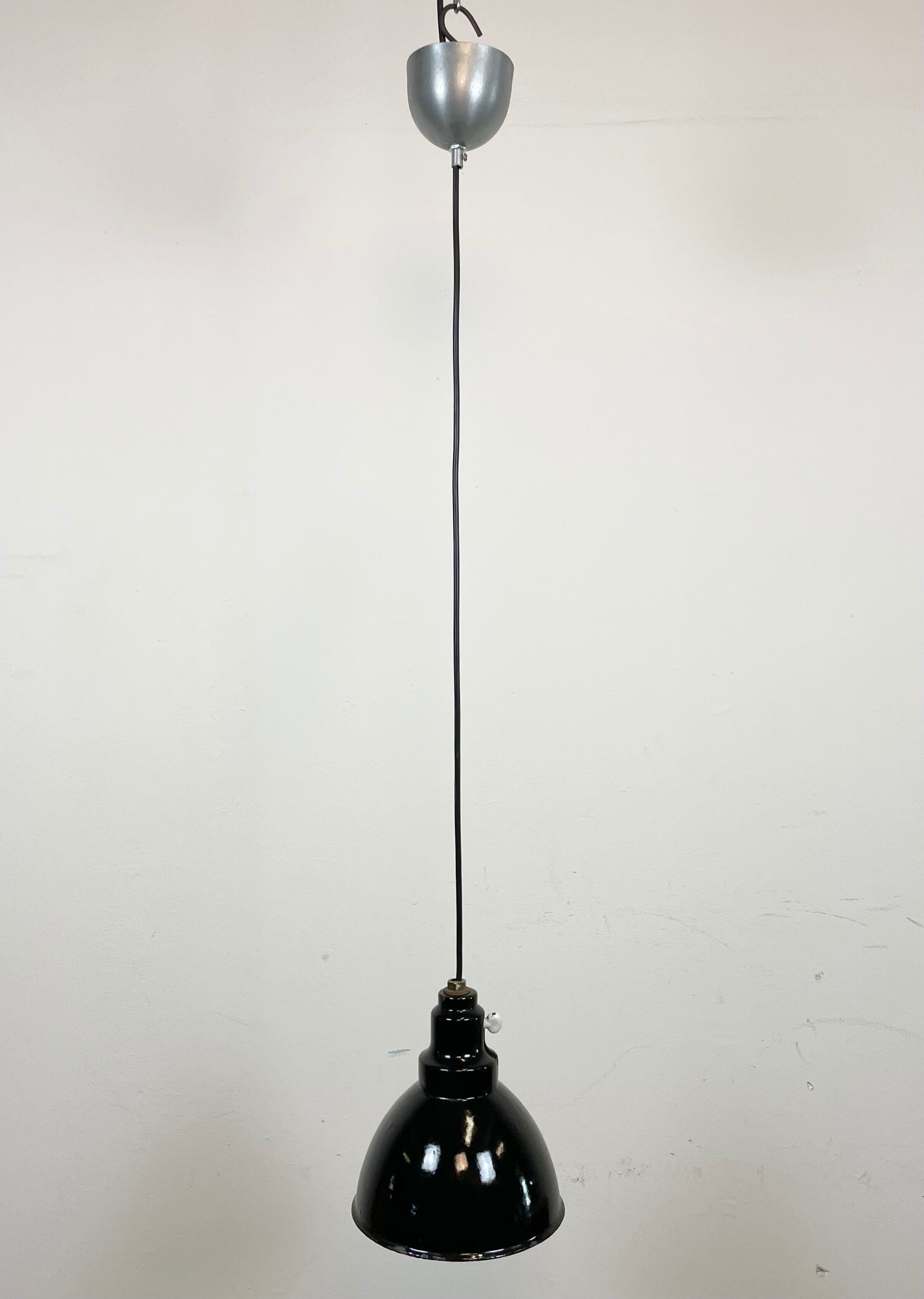 Industrial black enamel pendant lamp, 1950s