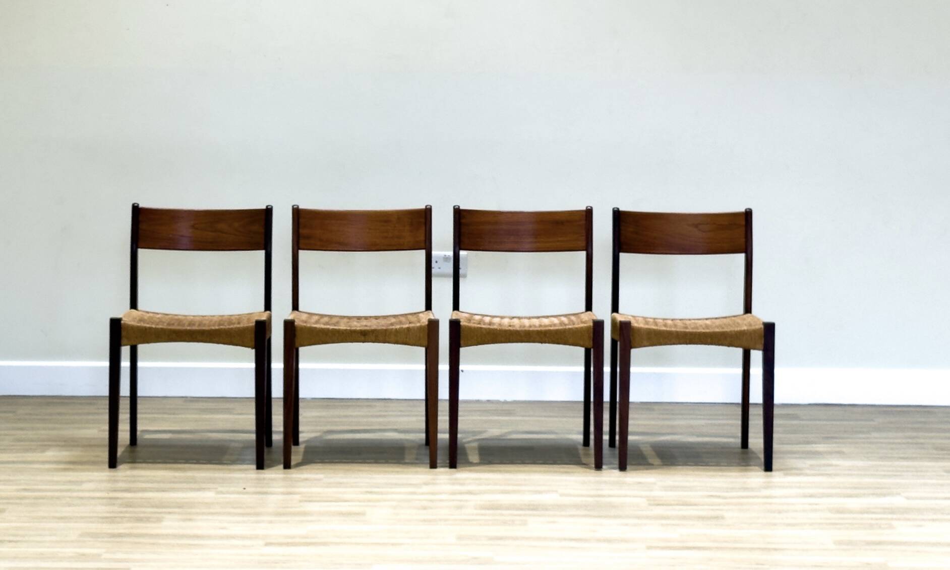 Danish chairs in teak and paper cord by Poul Volther (1960)