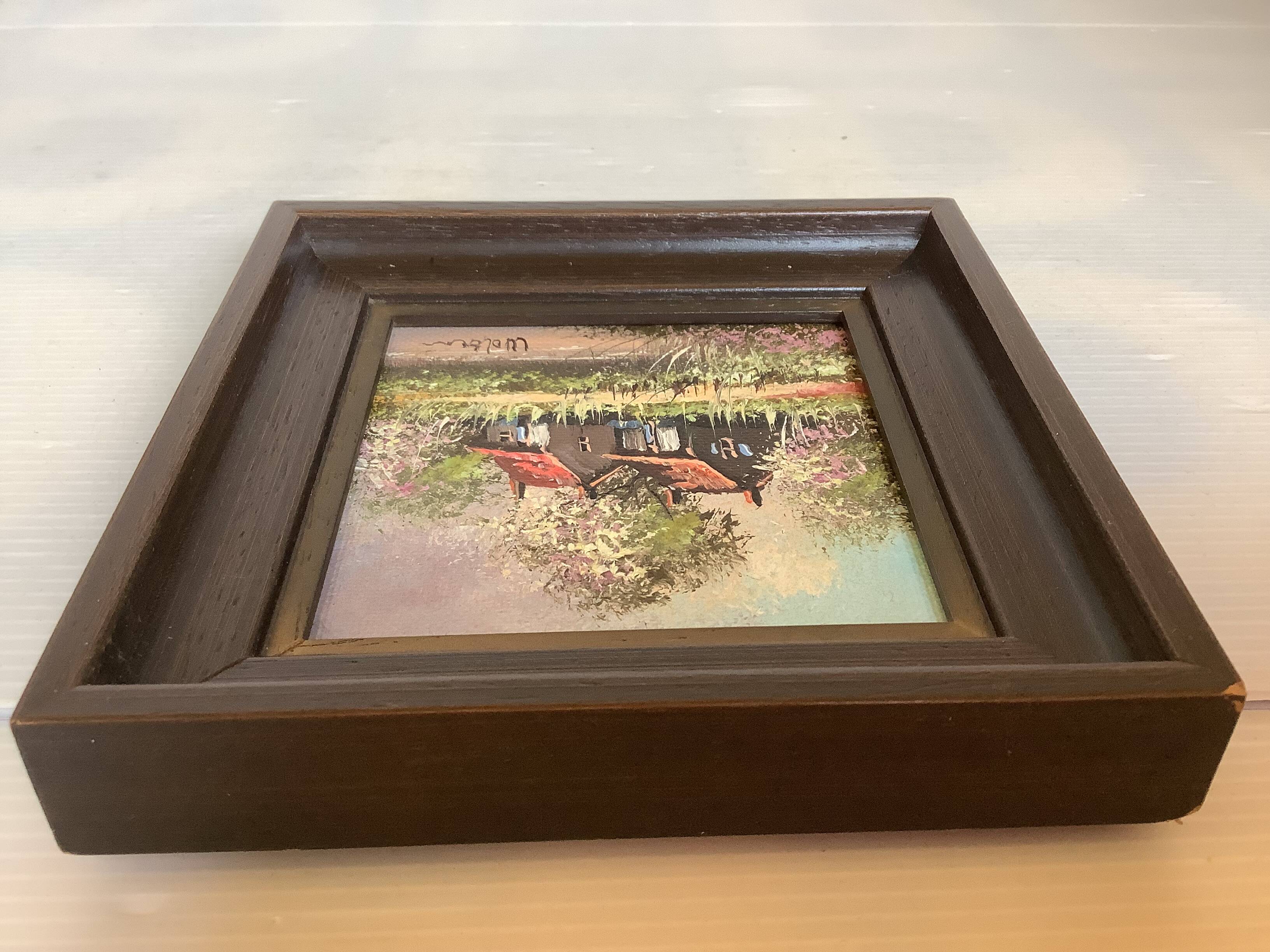 Small spring landscape painting in oil on isorel, signed.