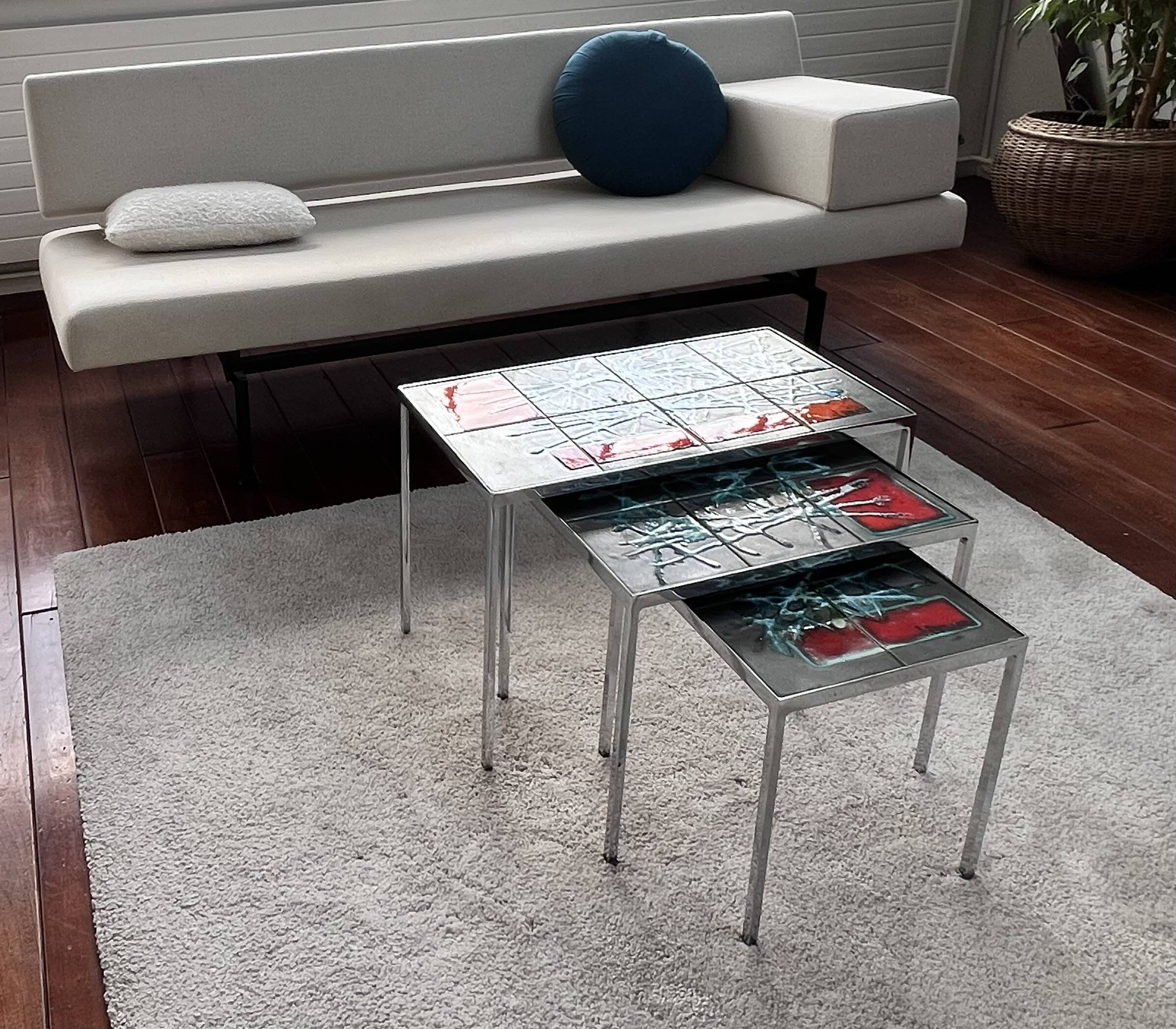 Nesting coffee tables in ceramic signed j. berlarti