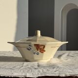 Antique Sarreguemines soup tureen with lid, rose pattern, D33 H28.