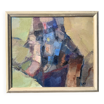 Peinture à l'huile abstraite vintage de l'école suédoise moderniste