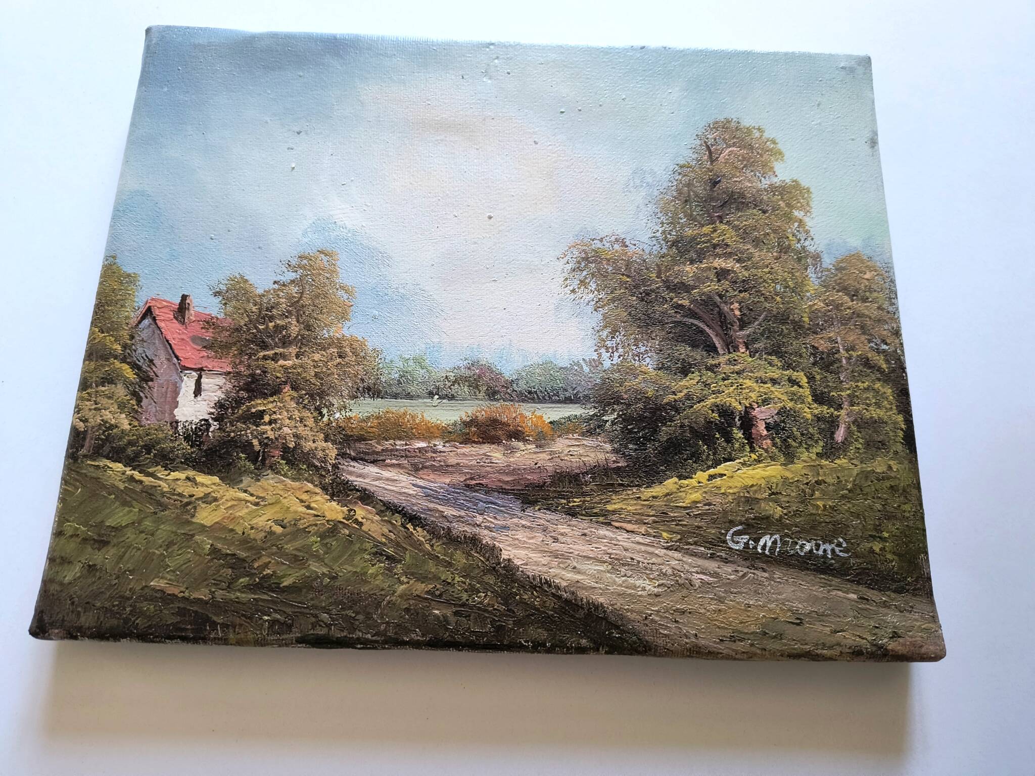Antique oil painting. Country house - signed G. Monroe