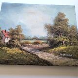 Antique oil painting. Country house - signed G. Monroe