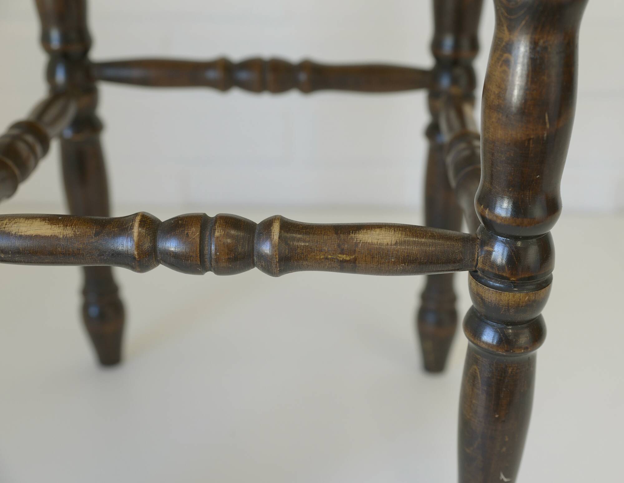 Vintage rustic stool, wooden ottoman footstool, wicker bench from the 1960