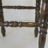 Vintage rustic stool, wooden ottoman footstool, wicker bench from the 1960