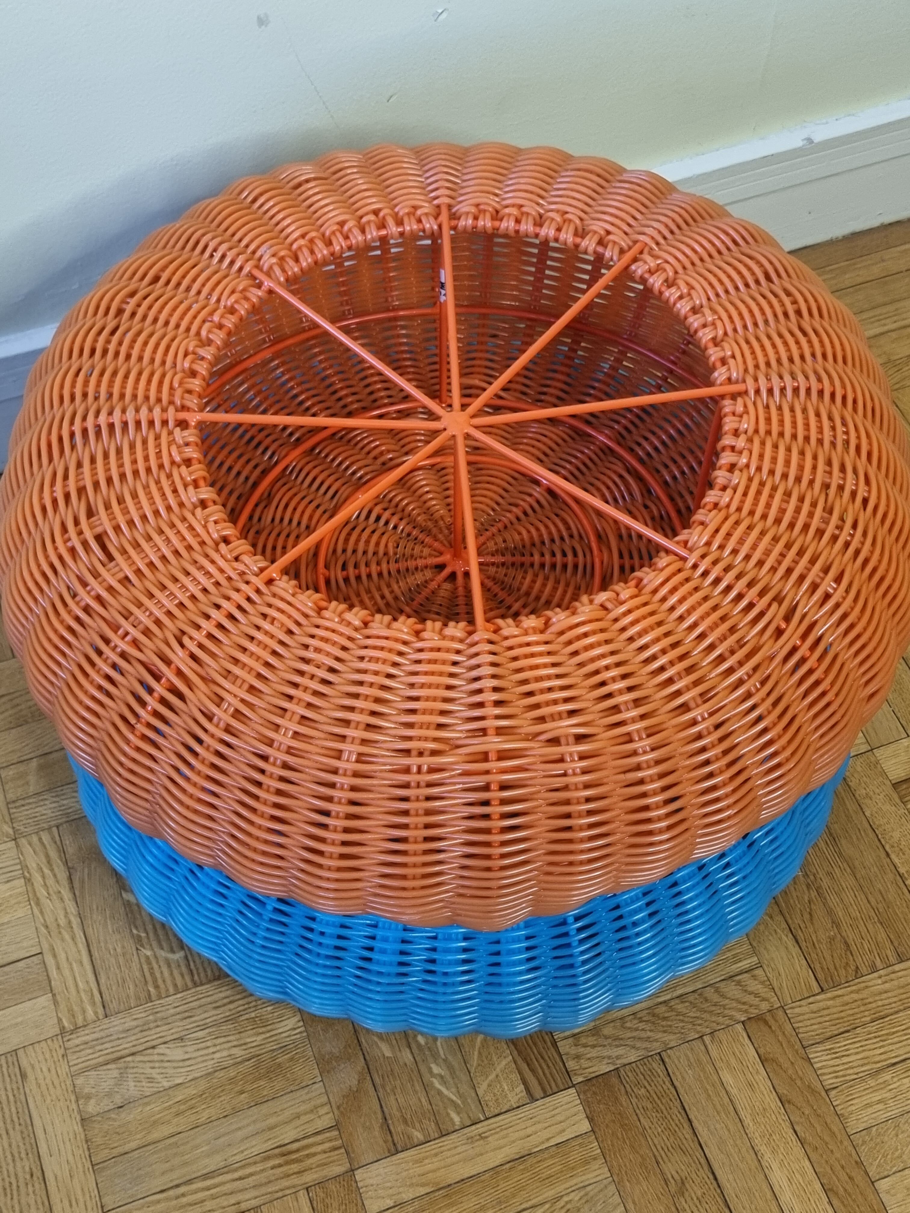 Pair of vintage blue and orange Ikea poufs, 80s