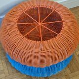 Pair of vintage blue and orange Ikea poufs, 80s