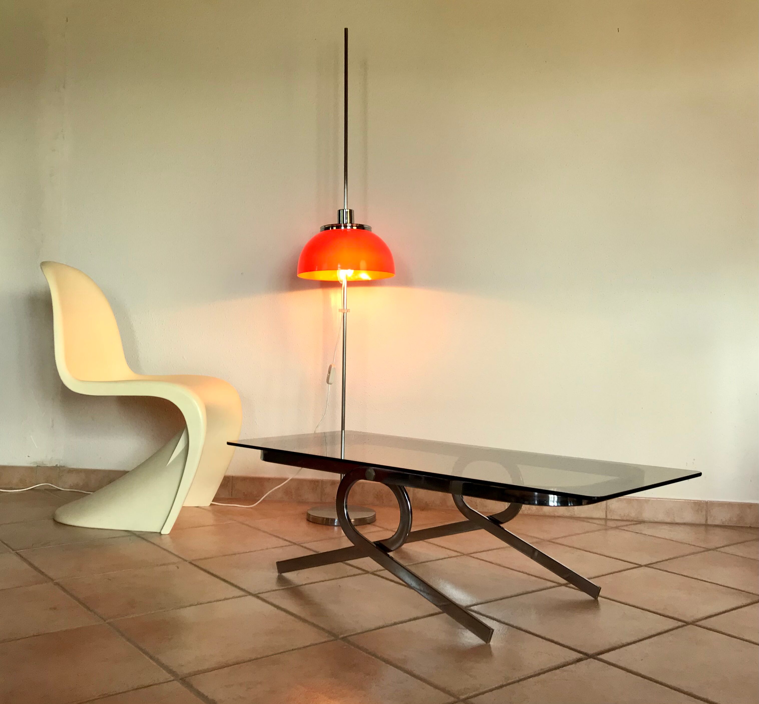 Coffee table 70s glass and chrome