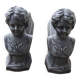 Antique cast iron fireplace andirons: bust of a garçonne