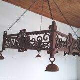 Pair of chandeliers suspensions in cast iron and 19th century wrought iron