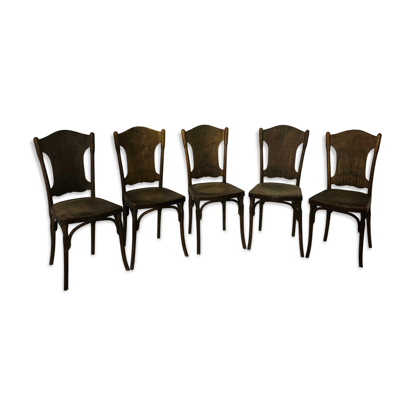 Suite of 5 vintage J.J Khon oak chairs