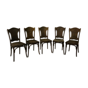 suite de 5 chaises vintage J.J Khon en chêne