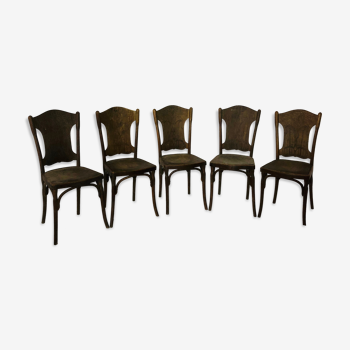 Suite of 5 vintage J.J Khon oak chairs