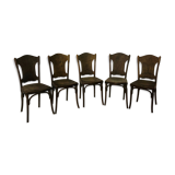 Suite of 5 vintage J.J Khon oak chairs