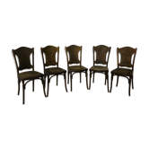 Suite de 5 chaises vintage J.J Khon en chêne