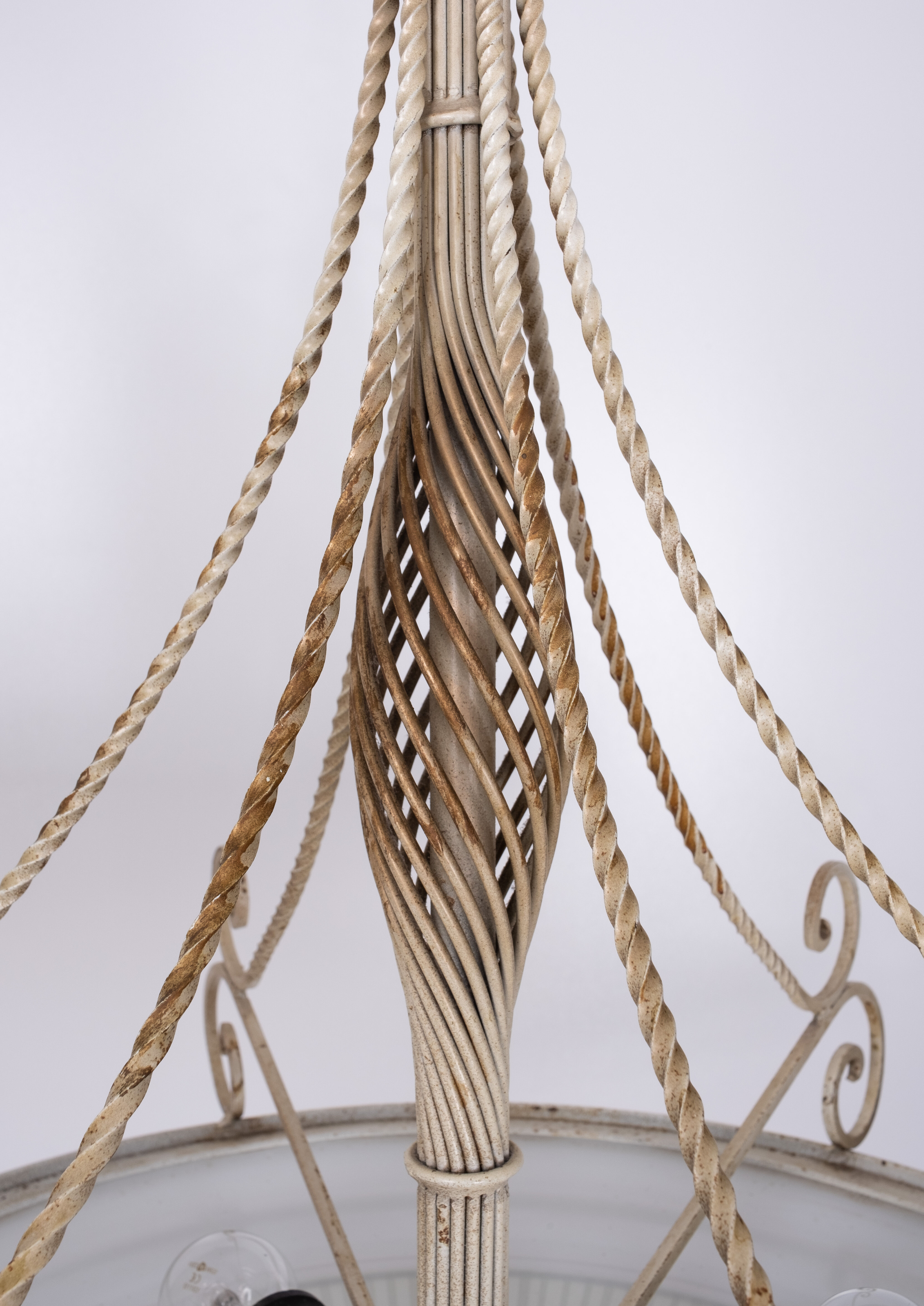 Wrought Iron Glass France Chandelier 1950s