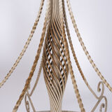 Wrought Iron Glass France Chandelier 1950s