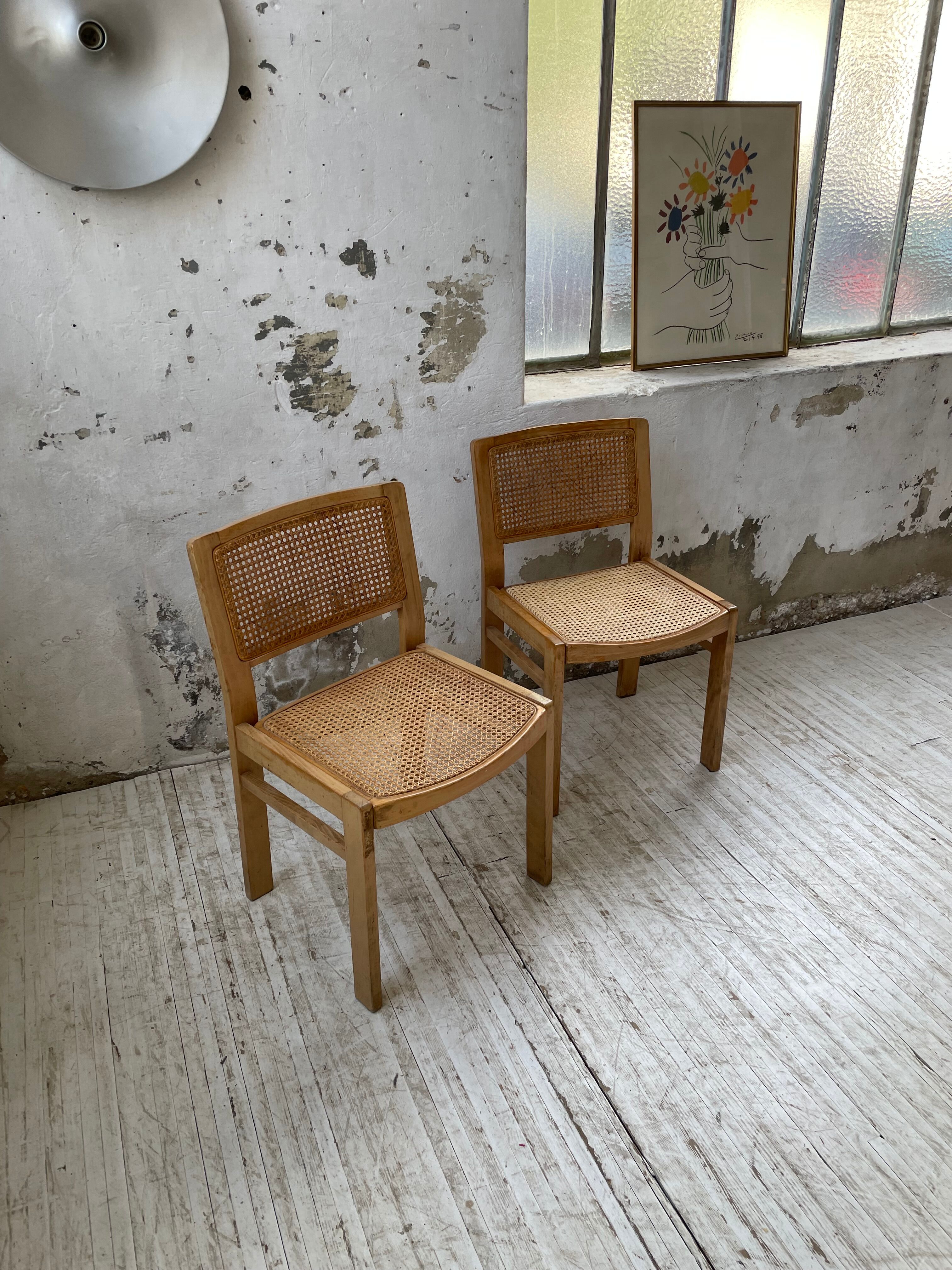 Pair of Baumann chairs beech and cannage