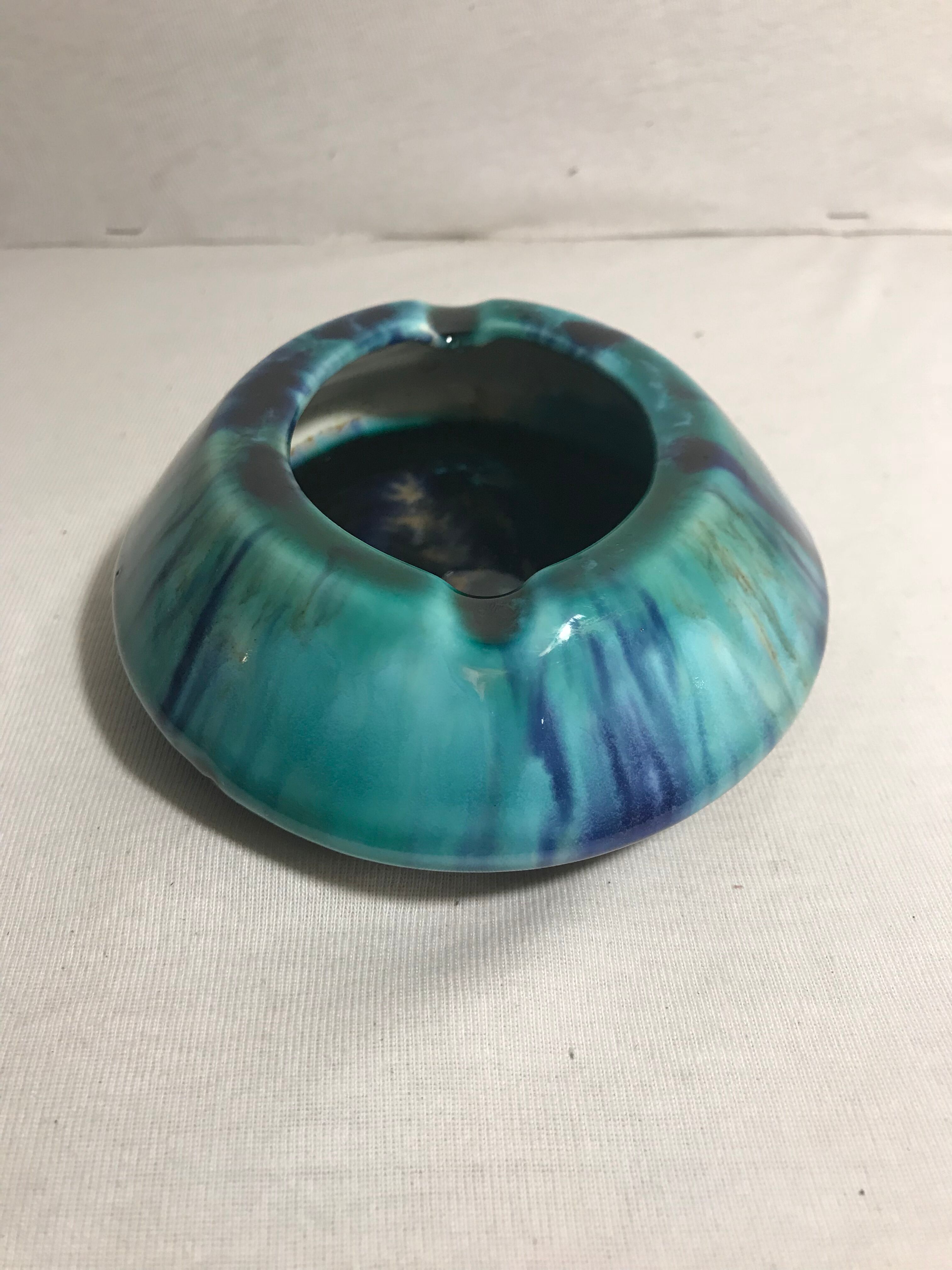 Old ceramics ceramic ashtray morvan blue green vintage enamel