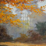 Painting signed neuville – 1950 – forest landscape