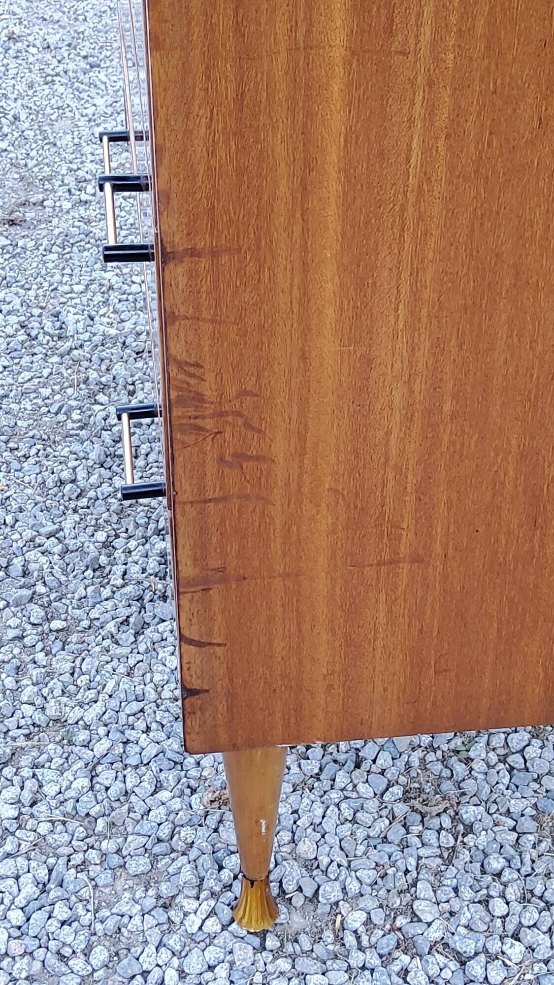 Vintage golden mahogany chest of drawers 3 drawers conical feet from the 60s