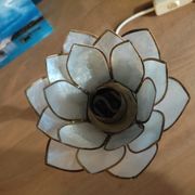 Bedside lamp angel left flower lotus mother-of-pearl base cast iron patinated brass