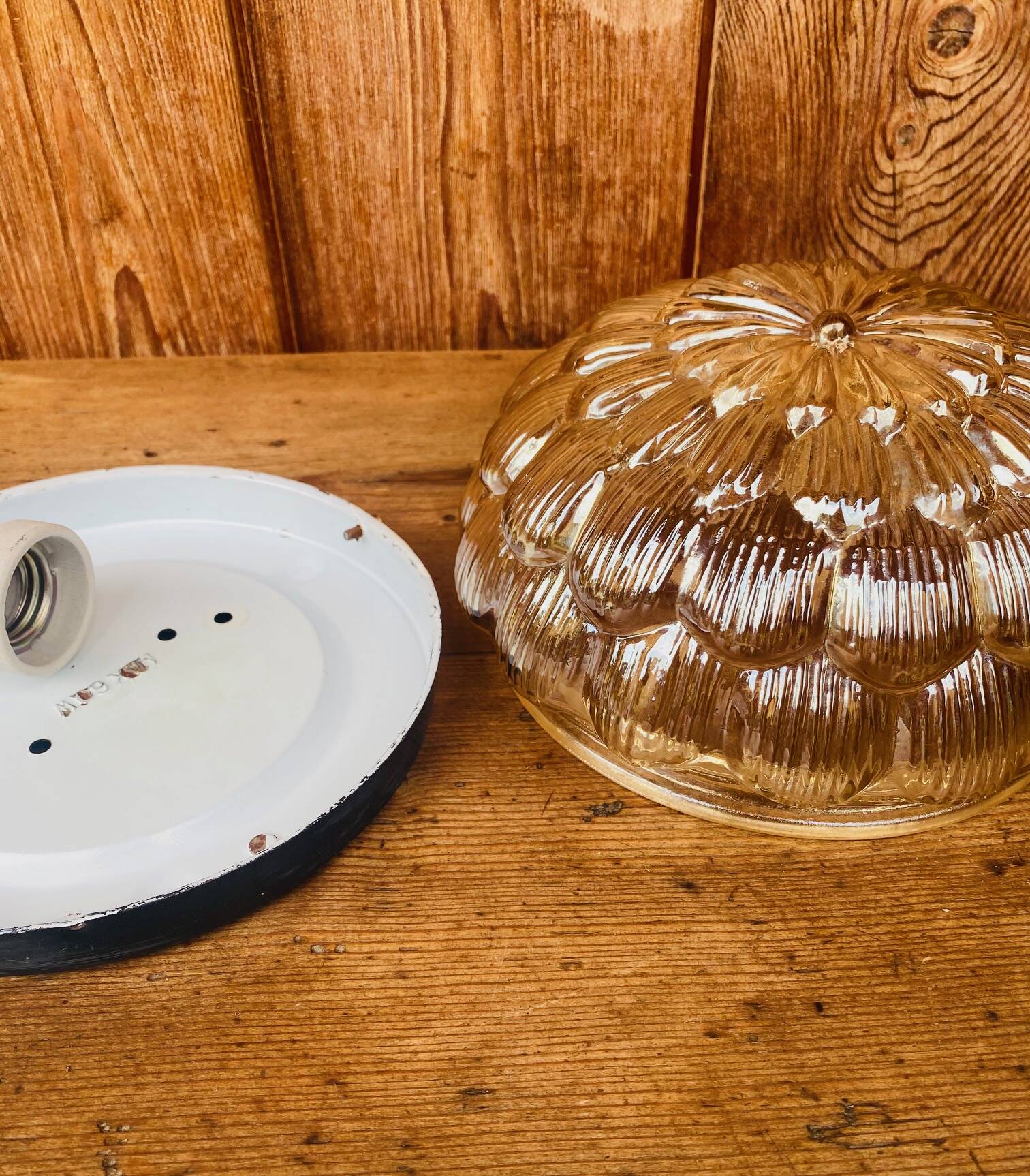 Vintage amber molded glass ceiling light