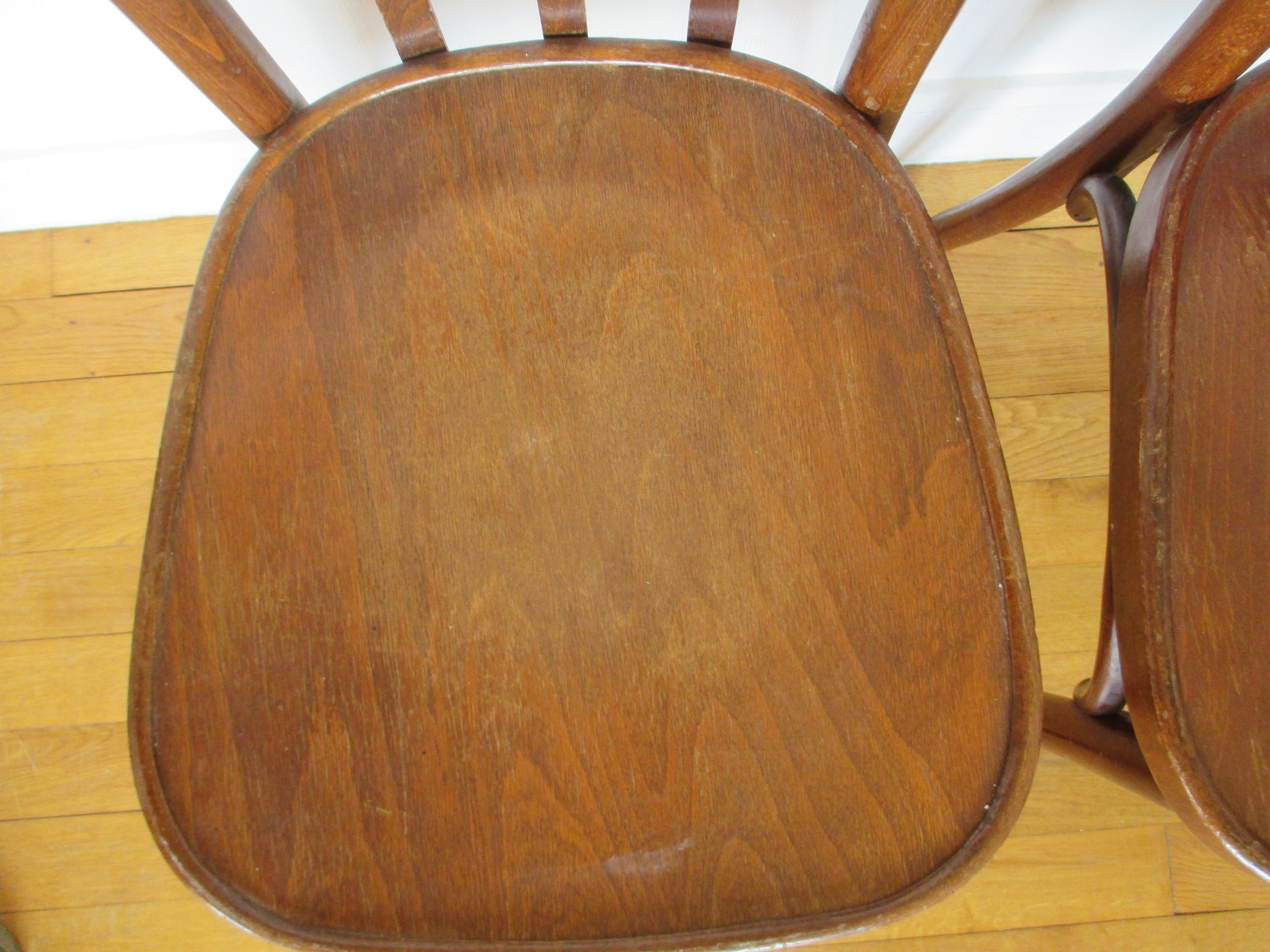 3 Baumann curved wood bistro chairs