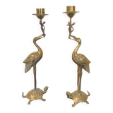 Pair of CANDLE HOLDERS in chiseled and gilded bronze