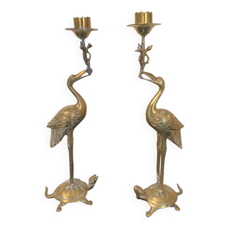 Pair of CANDLE HOLDERS in chiseled and gilded bronze